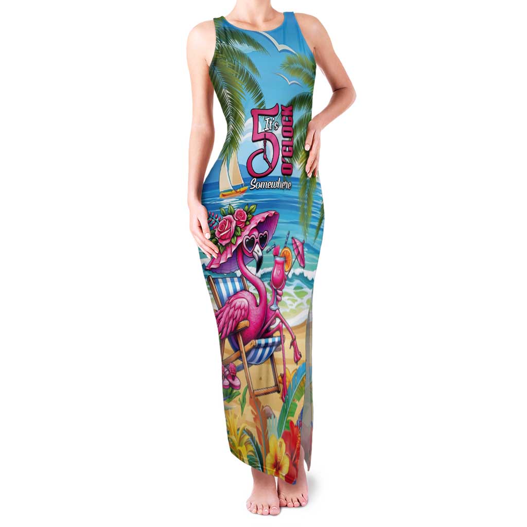 Flamingo Aloha Hawaii Tank Maxi Dress It's 5 O’Clock Somewhere Tropical Vibes - Polynesian Pride