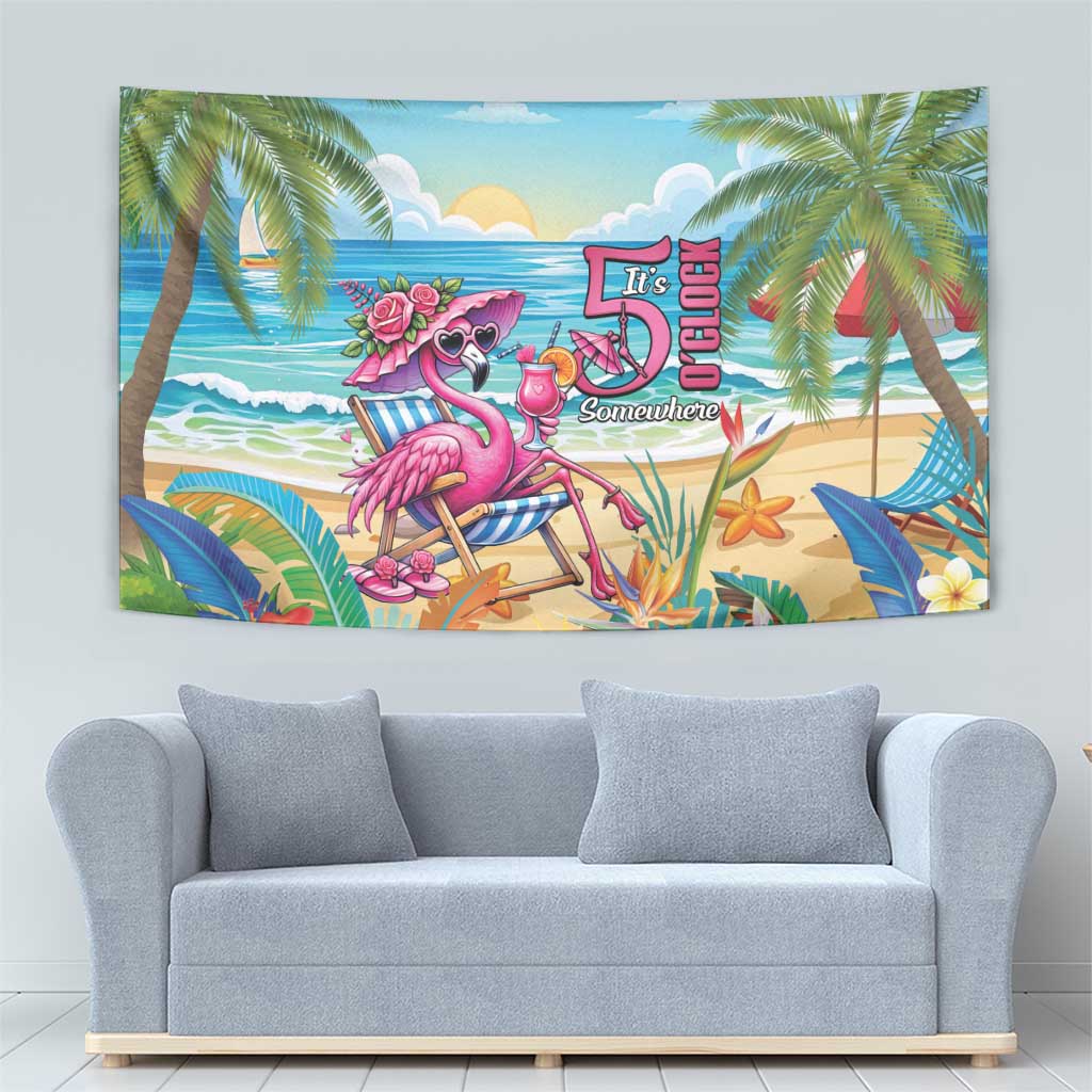 Flamingo Aloha Hawaii Tapestry It's 5 O’Clock Somewhere Tropical Vibes - Polynesian Pride