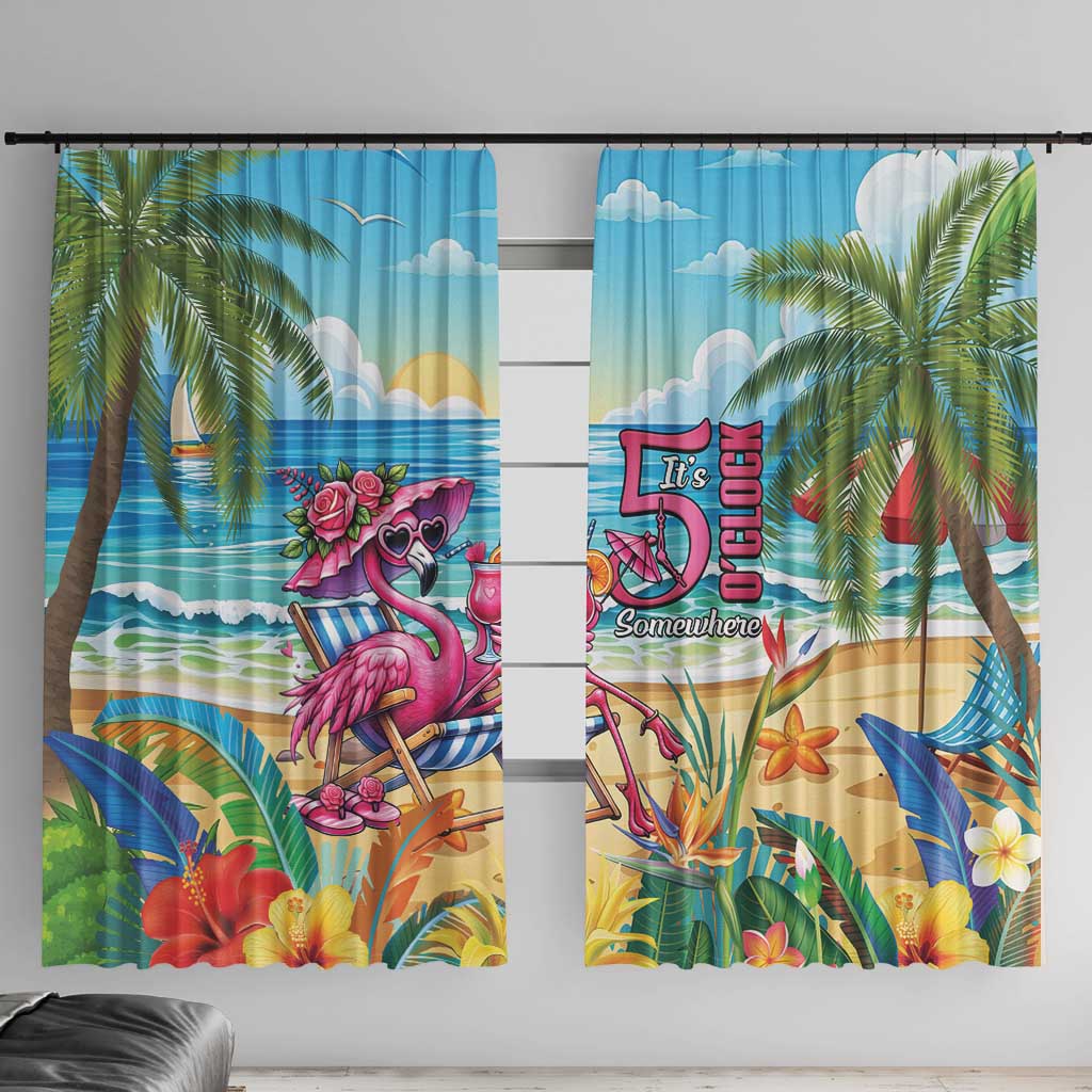 Flamingo Aloha Hawaii Window Curtain It's 5 O’Clock Somewhere Tropical Vibes - Polynesian Pride