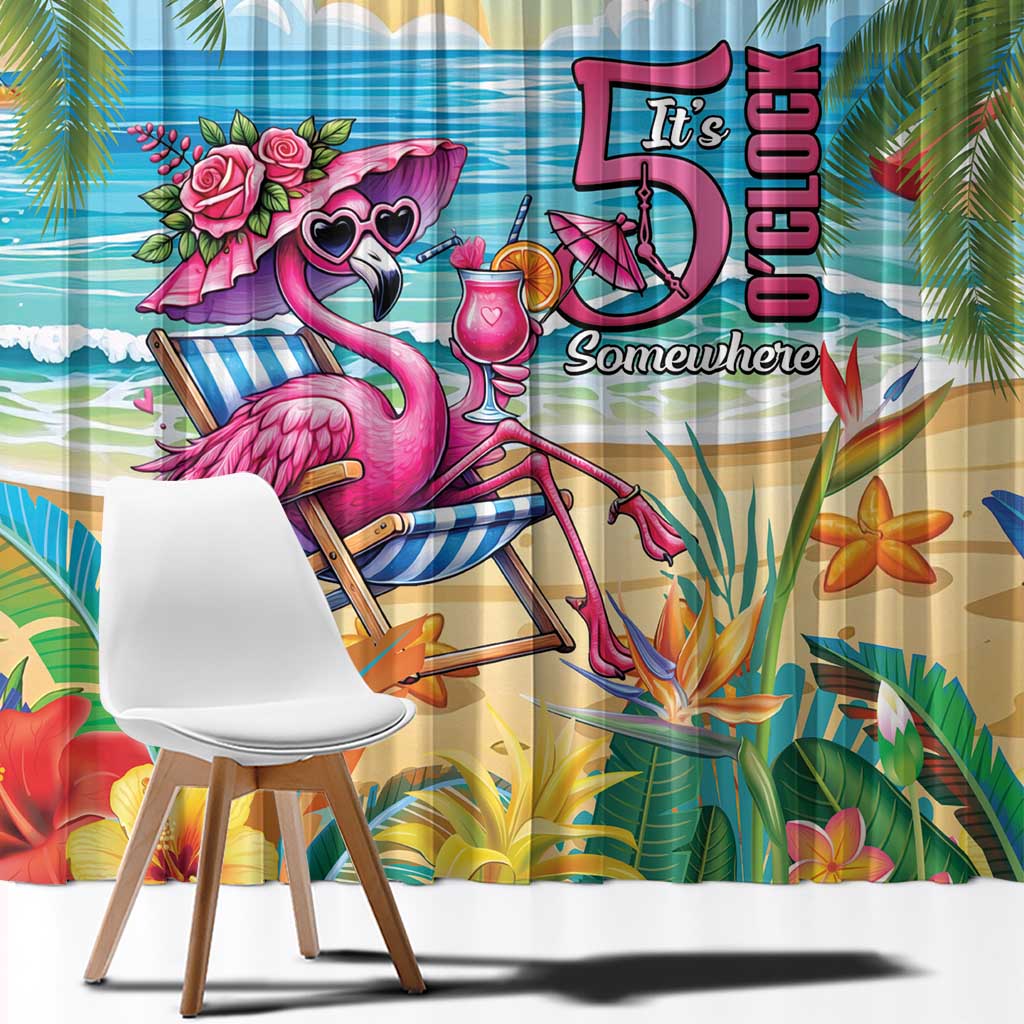 Flamingo Aloha Hawaii Window Curtain It's 5 O’Clock Somewhere Tropical Vibes - Polynesian Pride