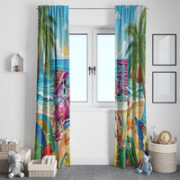 Flamingo Aloha Hawaii Window Curtain It's 5 O’Clock Somewhere Tropical Vibes - Polynesian Pride