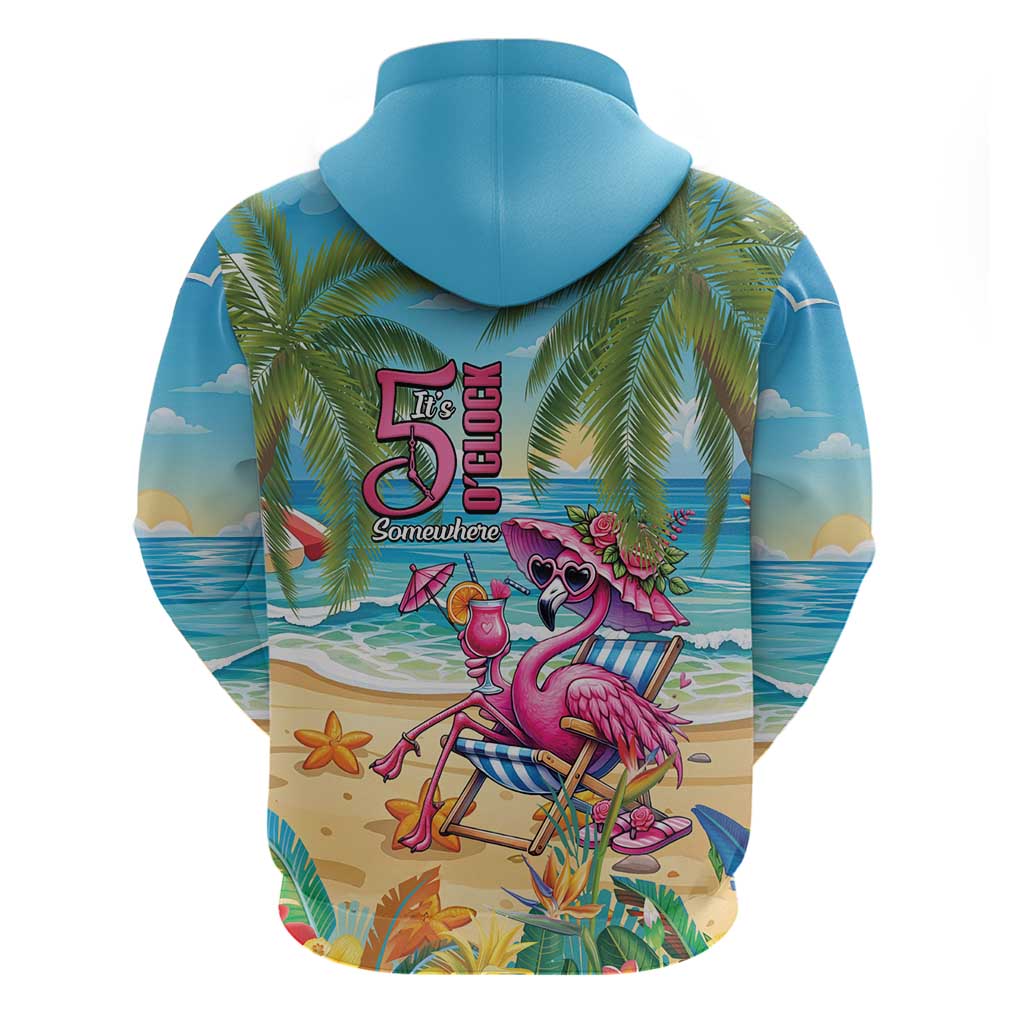 Flamingo Aloha Hawaii Zip Hoodie It's 5 O’Clock Somewhere Tropical Vibes - Polynesian Pride