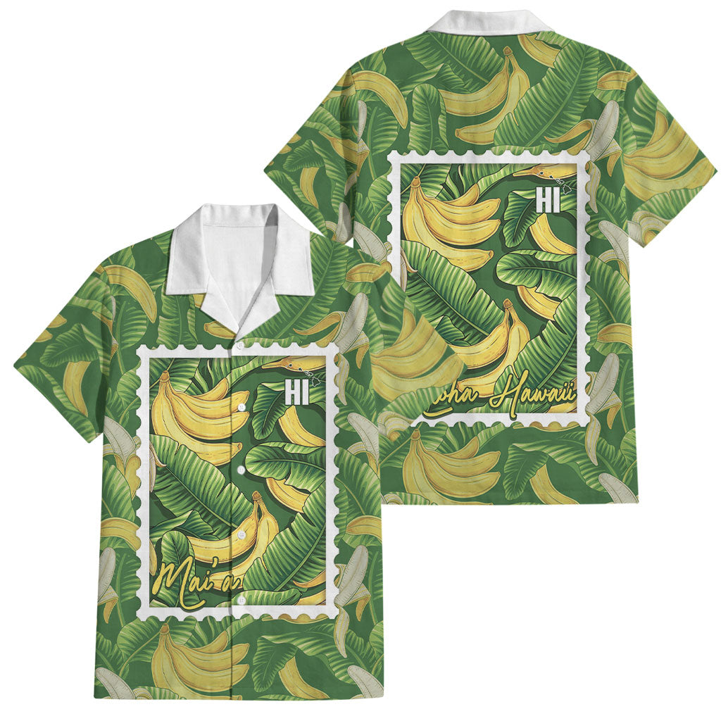 Aloha Hawaii Maia Family Matching Long Sleeve Bodycon Dress and Hawaiian Shirt Hawaiian Banana Stylized Stamp LT14 Dad's Shirt - Short Sleeve Green - Polynesian Pride