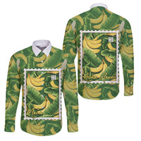 Aloha Hawaii Maia Family Matching Off The Shoulder Long Sleeve Dress and Hawaiian Shirt Hawaiian Banana Stylized Stamp LT14 Dad's Shirt - Long Sleeve Green - Polynesian Pride