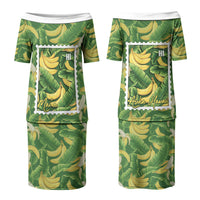 Aloha Hawaii Maia Family Matching Puletasi and Hawaiian Shirt Hawaiian Banana Stylized Stamp LT14 Mom's Dress Green - Polynesian Pride