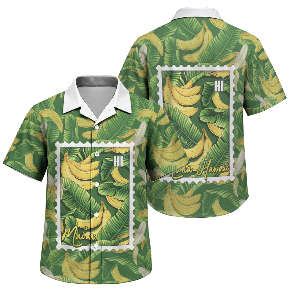 Aloha Hawaii Maia Family Matching Short Sleeve Bodycon Dress and Hawaiian Shirt Hawaiian Banana Stylized Stamp LT14 Son's Shirt Green - Polynesian Pride