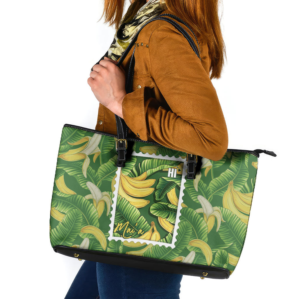Aloha Hawaii Maia Leather Tote Bag Hawaiian Banana Stylized Stamp