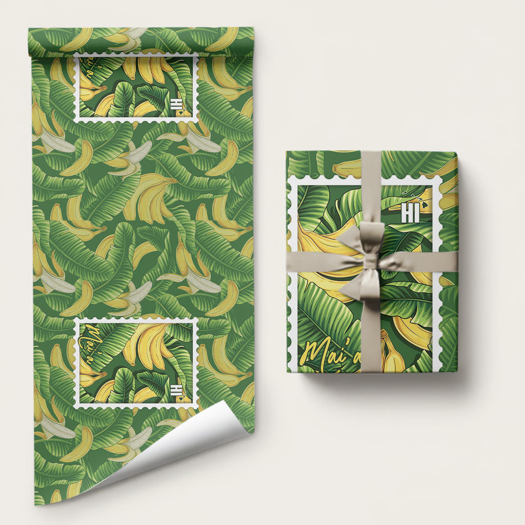 Aloha Hawaii Maia Wrapping Paper Hawaiian Banana Stylized Stamp LT14 58" × 23" Green - Polynesian Pride