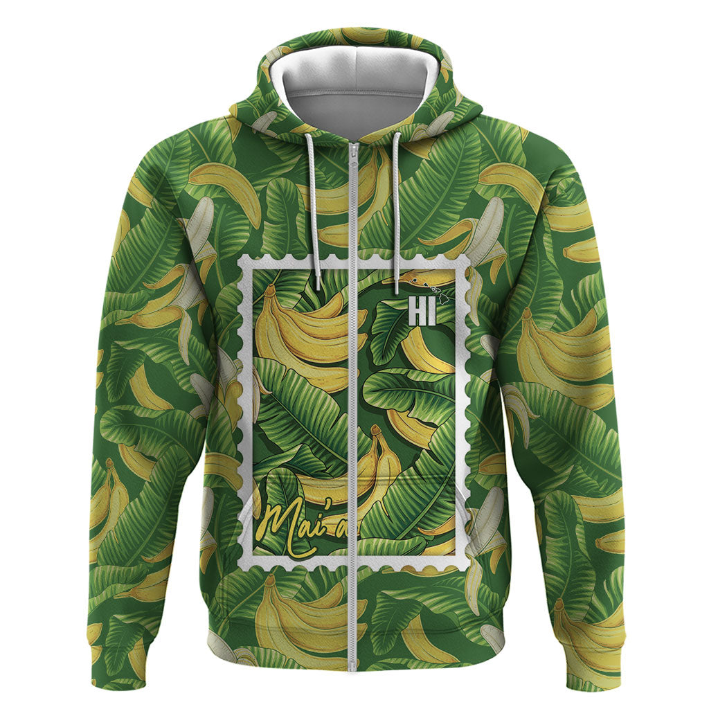 Aloha Hawaii Maia Zip Hoodie Hawaiian Banana Stylized Stamp LT14 Zip Hoodie Green - Polynesian Pride