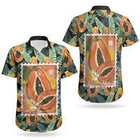 Aloha Hawaii Mikana Couples Matching Off The Shoulder Long Sleeve Dress and Hawaiian Shirt Hawaiian Papaya Stylized Stamp LT14 - Polynesian Pride