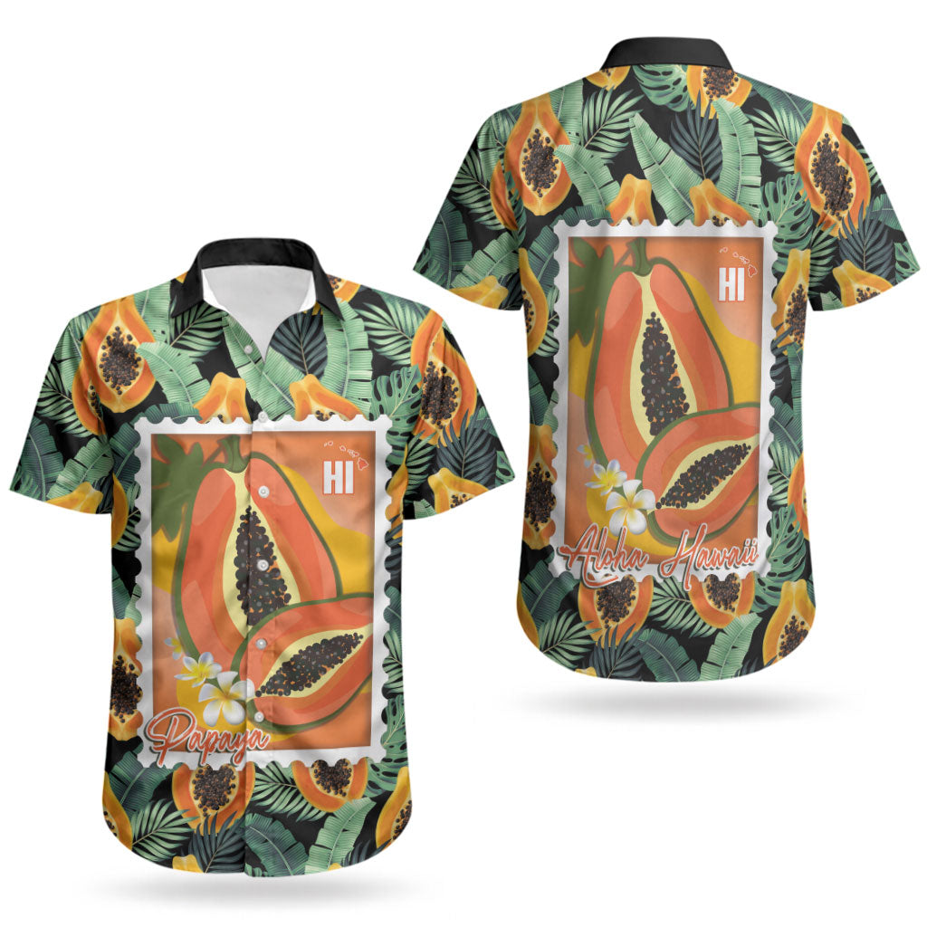 Aloha Hawaii Mikana Couples Matching Puletasi and Hawaiian Shirt Hawaiian Papaya Stylized Stamp LT14 - Polynesian Pride