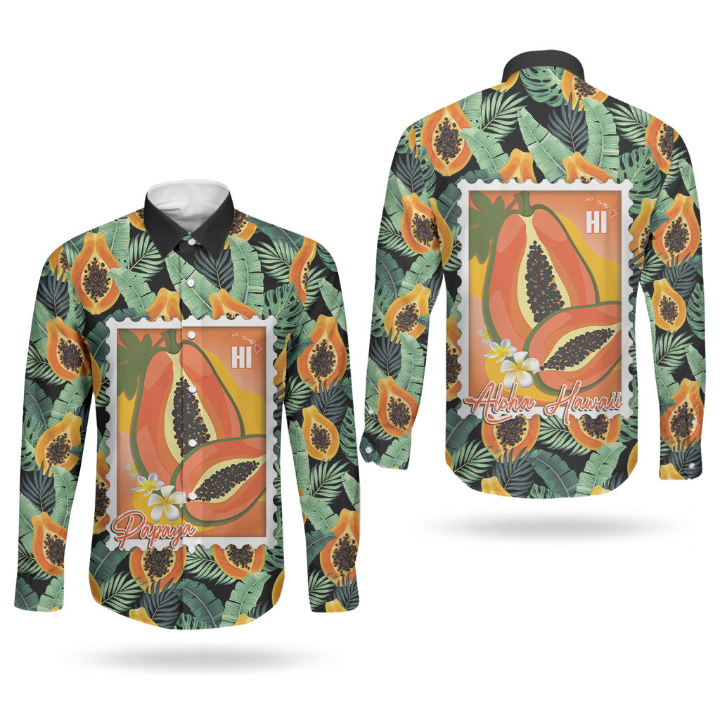 Aloha Hawaii Mikana Couples Matching Puletasi and Long Sleeve Button Shirt Hawaiian Papaya Stylized Stamp LT14 - Polynesian Pride
