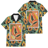Aloha Hawaii Mikana Family Matching Off The Shoulder Long Sleeve Dress and Hawaiian Shirt Hawaiian Papaya Stylized Stamp LT14 Dad's Shirt - Short Sleeve Green - Polynesian Pride