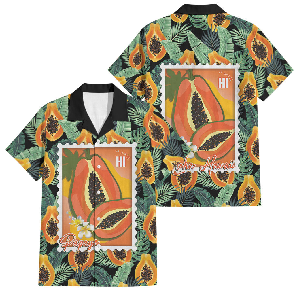 Aloha Hawaii Mikana Family Matching Tank Maxi Dress and Hawaiian Shirt Hawaiian Papaya Stylized Stamp LT14 Dad's Shirt - Short Sleeve Green - Polynesian Pride