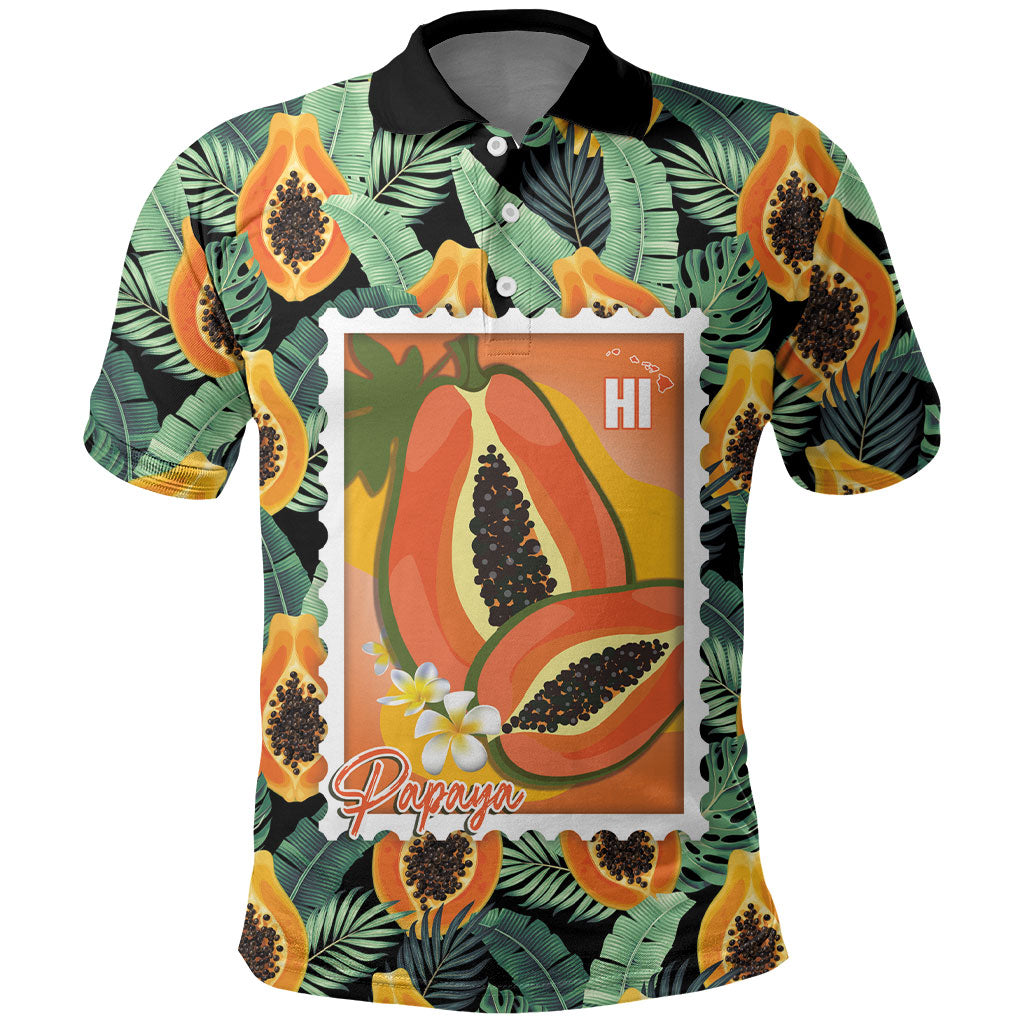 Aloha Hawaii Mikana Polo Shirt Hawaiian Papaya Stylized Stamp