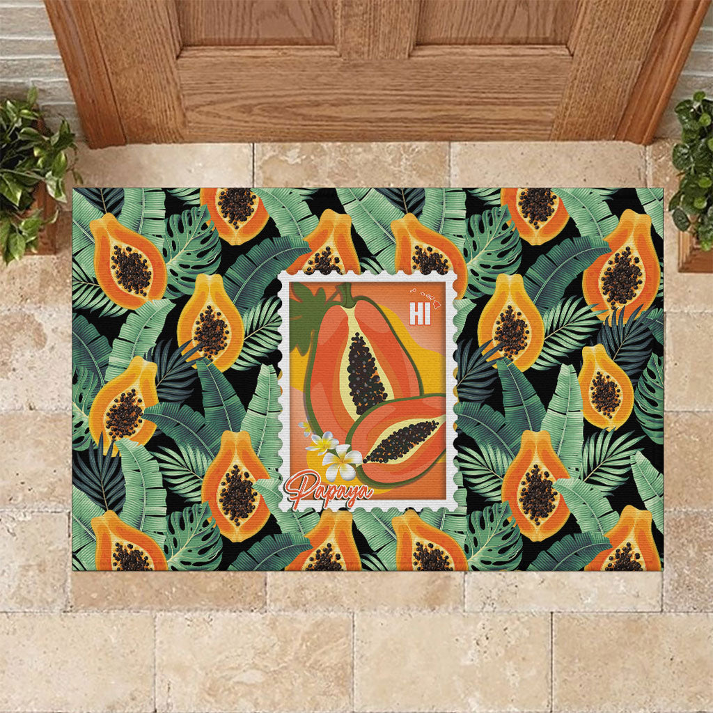 Aloha Hawaii Mikana Rubber Doormat Hawaiian Papaya Stylized Stamp