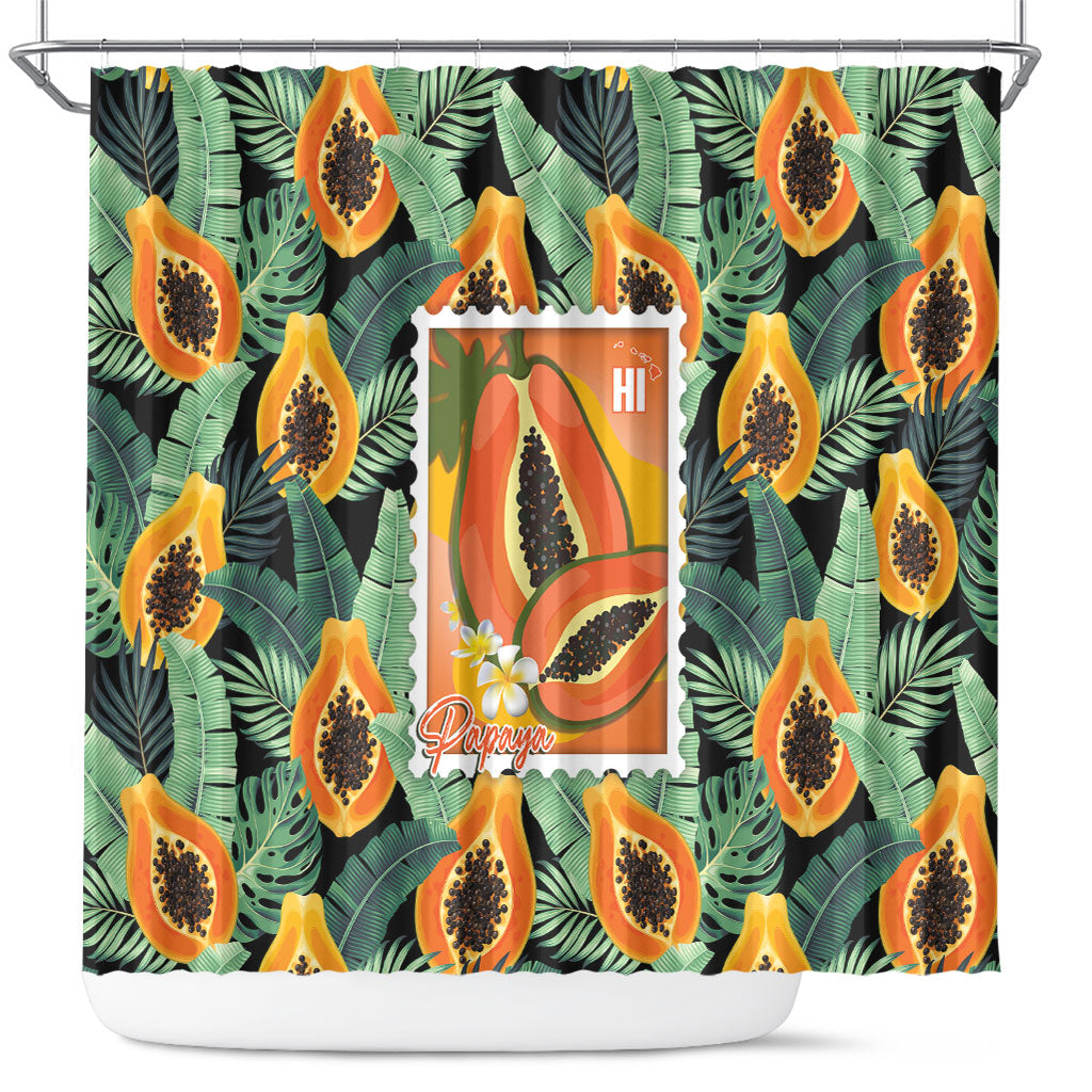 Aloha Hawaii Mikana Shower Curtain Hawaiian Papaya Stylized Stamp