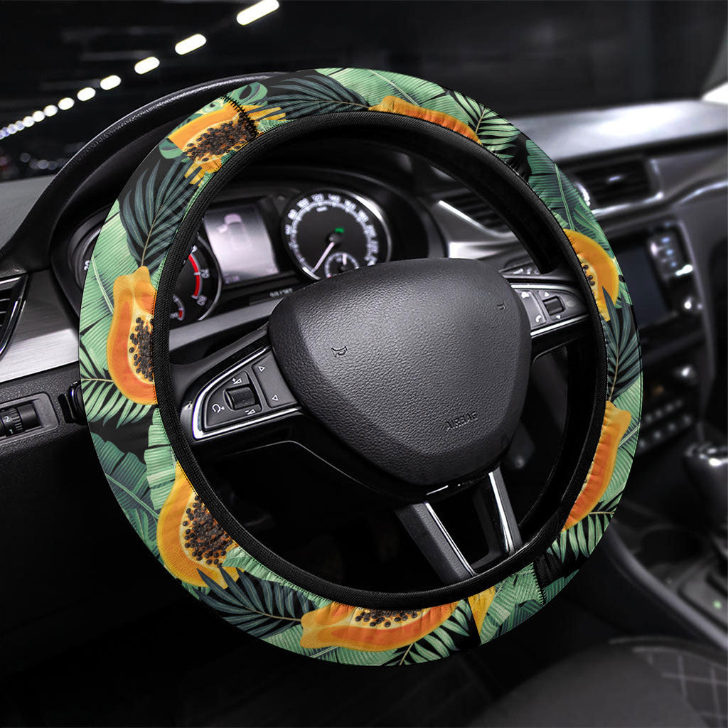 Aloha Hawaii Mikana Steering Wheel Cover Hawaiian Papaya Stylized Stamp