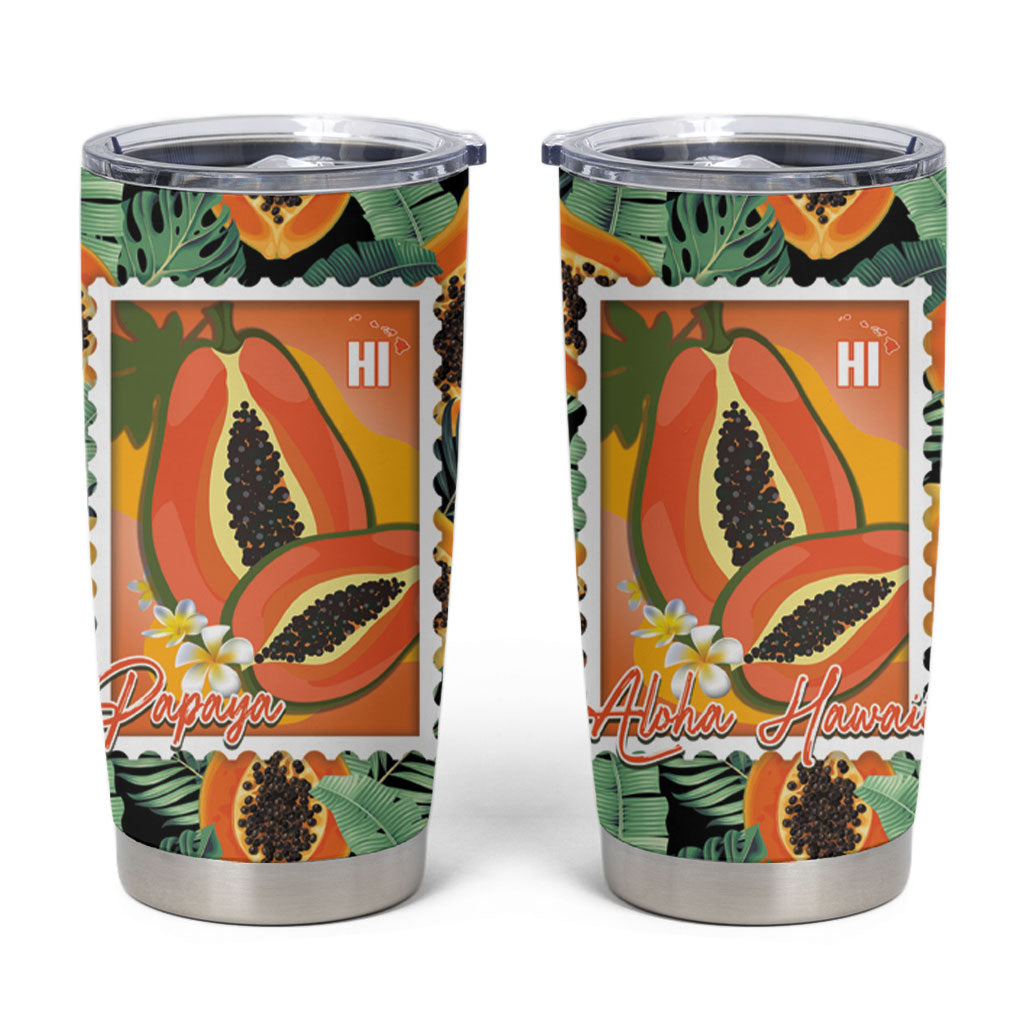 Aloha Hawaii Mikana Tumbler Cup Hawaiian Papaya Stylized Stamp
