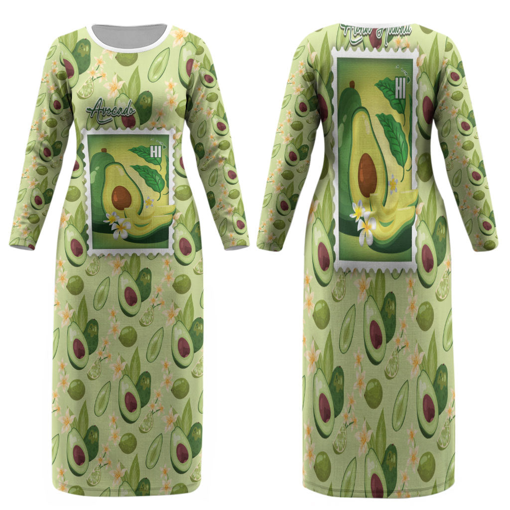 Aloha Hawaii Avocado Family Matching Long Sleeve Bodycon Dress and Hawaiian Shirt Hawaiian Fruit Stylized Stamp LT14 Mom's Dress Green - Polynesian Pride