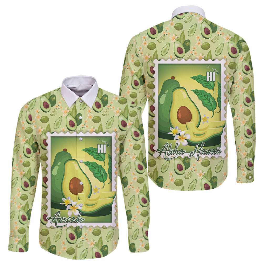 Aloha Hawaii Avocado Family Matching Short Sleeve Bodycon Dress and Hawaiian Shirt Hawaiian Fruit Stylized Stamp LT14 Dad's Shirt - Long Sleeve Green - Polynesian Pride