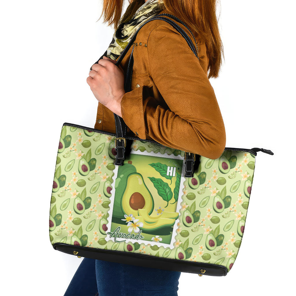 Aloha Hawaii Avocado Leather Tote Bag Hawaiian Fruit Stylized Stamp