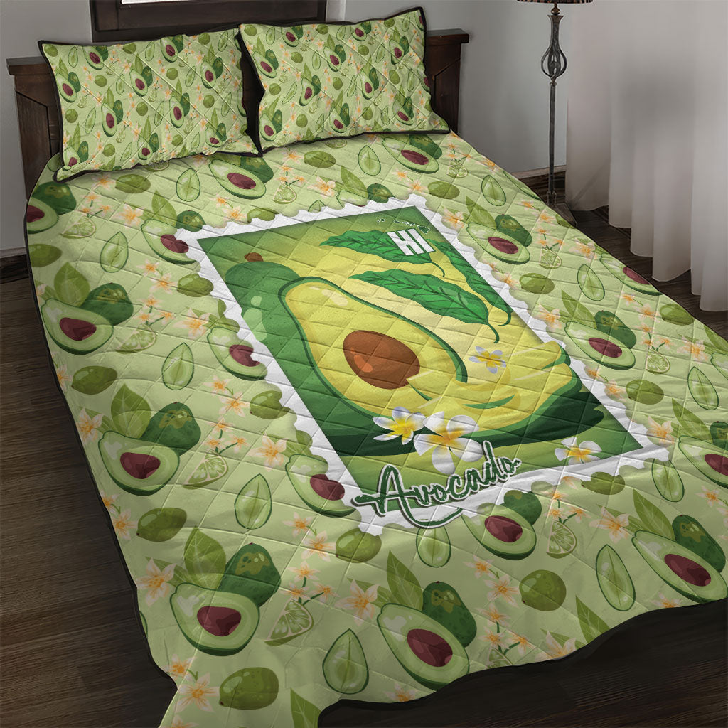 Aloha Hawaii Avocado Quilt Bed Set Hawaiian Fruit Stylized Stamp