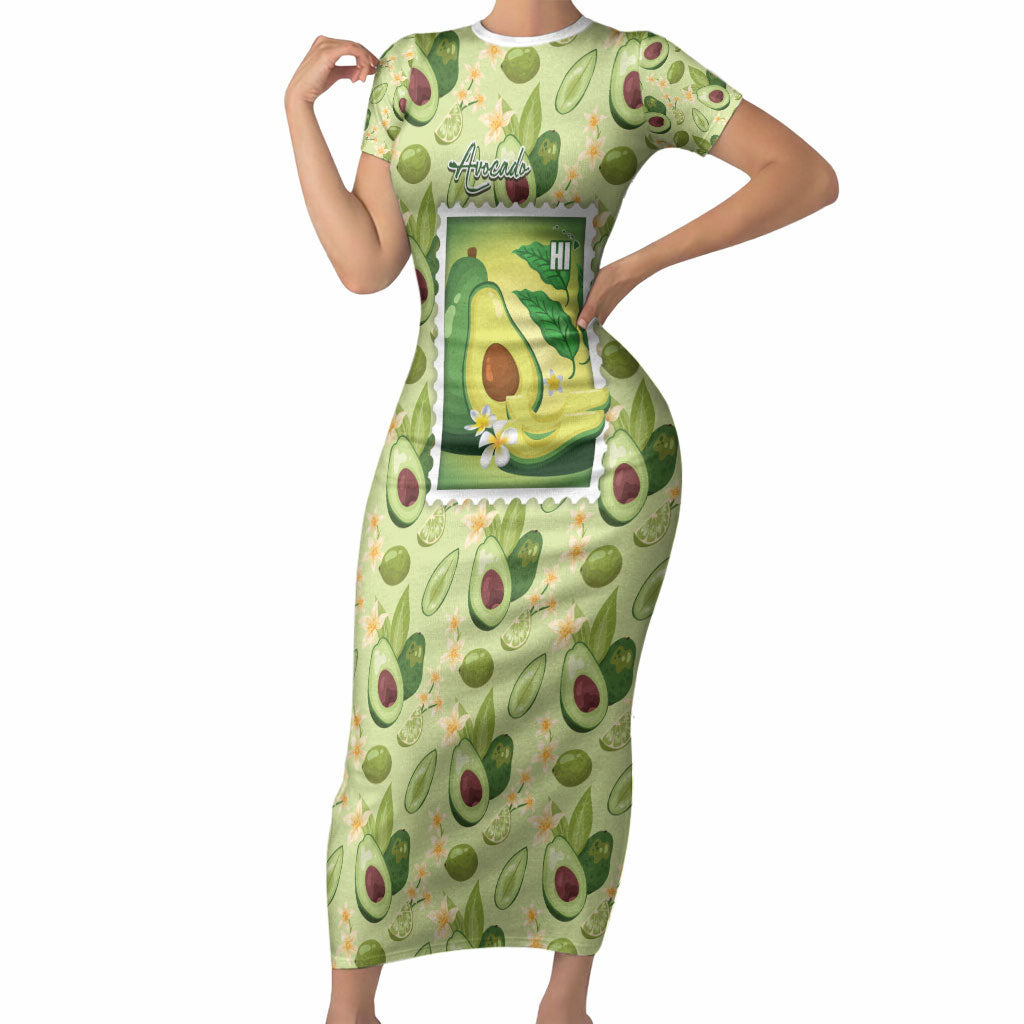 Aloha Hawaii Avocado Short Sleeve Bodycon Dress Hawaiian Fruit Stylized Stamp