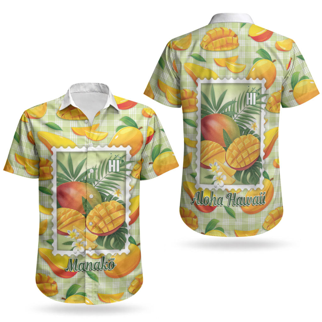 Aloha Hawaii Manako Palaka Motifs Couples Matching Puletasi and Hawaiian Shirt Hawaiian Mango Stylized Stamp LT14 - Polynesian Pride