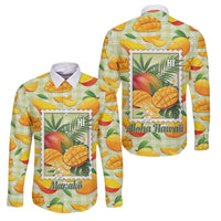 Aloha Hawaii Manako Palaka Motifs Family Matching Off The Shoulder Long Sleeve Dress and Hawaiian Shirt Hawaiian Mango Stylized Stamp LT14 Dad's Shirt - Long Sleeve Yellow - Polynesian Pride