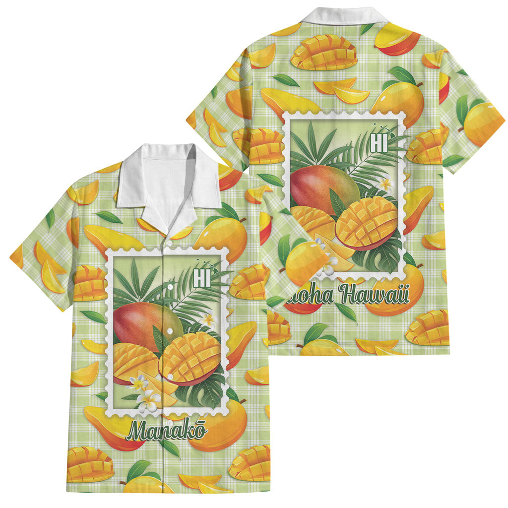 Aloha Hawaii Manako Palaka Motifs Family Matching Off Shoulder Short Dress and Hawaiian Shirt Hawaiian Mango Stylized Stamp LT14 Dad's Shirt - Short Sleeve Yellow - Polynesian Pride