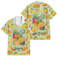 Aloha Hawaii Manako Palaka Motifs Family Matching Off Shoulder Short Dress and Hawaiian Shirt Hawaiian Mango Stylized Stamp LT14 Dad's Shirt - Short Sleeve Yellow - Polynesian Pride