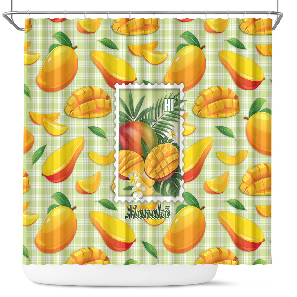 Aloha Hawaii Manako Palaka Motifs Shower Curtain Hawaiian Mango Stylized Stamp