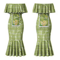 Aloha Hawaii Ulu Palaka Motifs Couples Matching Mermaid Dress and Hawaiian Shirt Hawaiian Breadfruit Stylized Stamp LT14 - Polynesian Pride