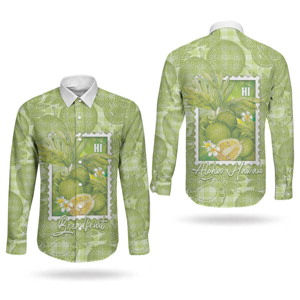 Aloha Hawaii Ulu Palaka Motifs Couples Matching Off Shoulder Short Dress and Long Sleeve Button Shirt Hawaiian Breadfruit Stylized Stamp LT14 - Polynesian Pride