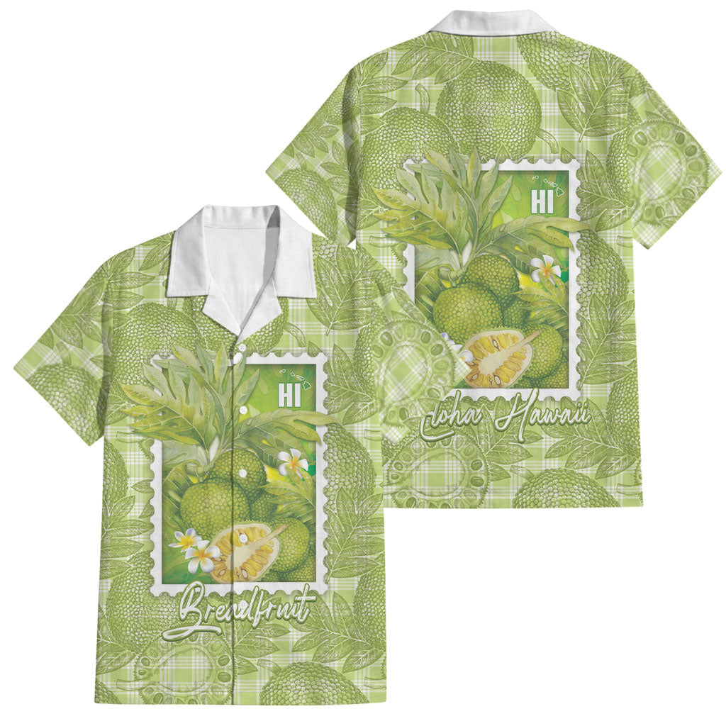Aloha Hawaii Ulu Palaka Motifs Family Matching Off The Shoulder Long Sleeve Dress and Hawaiian Shirt Hawaiian Breadfruit Stylized Stamp LT14 Dad's Shirt - Short Sleeve Green - Polynesian Pride
