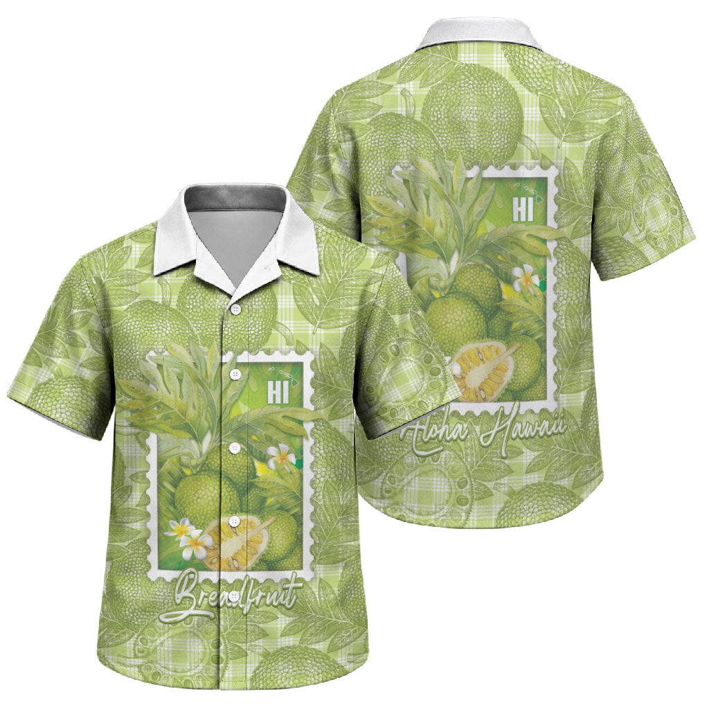 Aloha Hawaii Ulu Palaka Motifs Family Matching Puletasi and Hawaiian Shirt Hawaiian Breadfruit Stylized Stamp LT14 Son's Shirt Green - Polynesian Pride