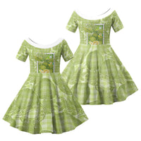 Aloha Hawaii Ulu Palaka Motifs Family Matching Short Sleeve Bodycon Dress and Hawaiian Shirt Hawaiian Breadfruit Stylized Stamp LT14 Daughter's Dress Green - Polynesian Pride