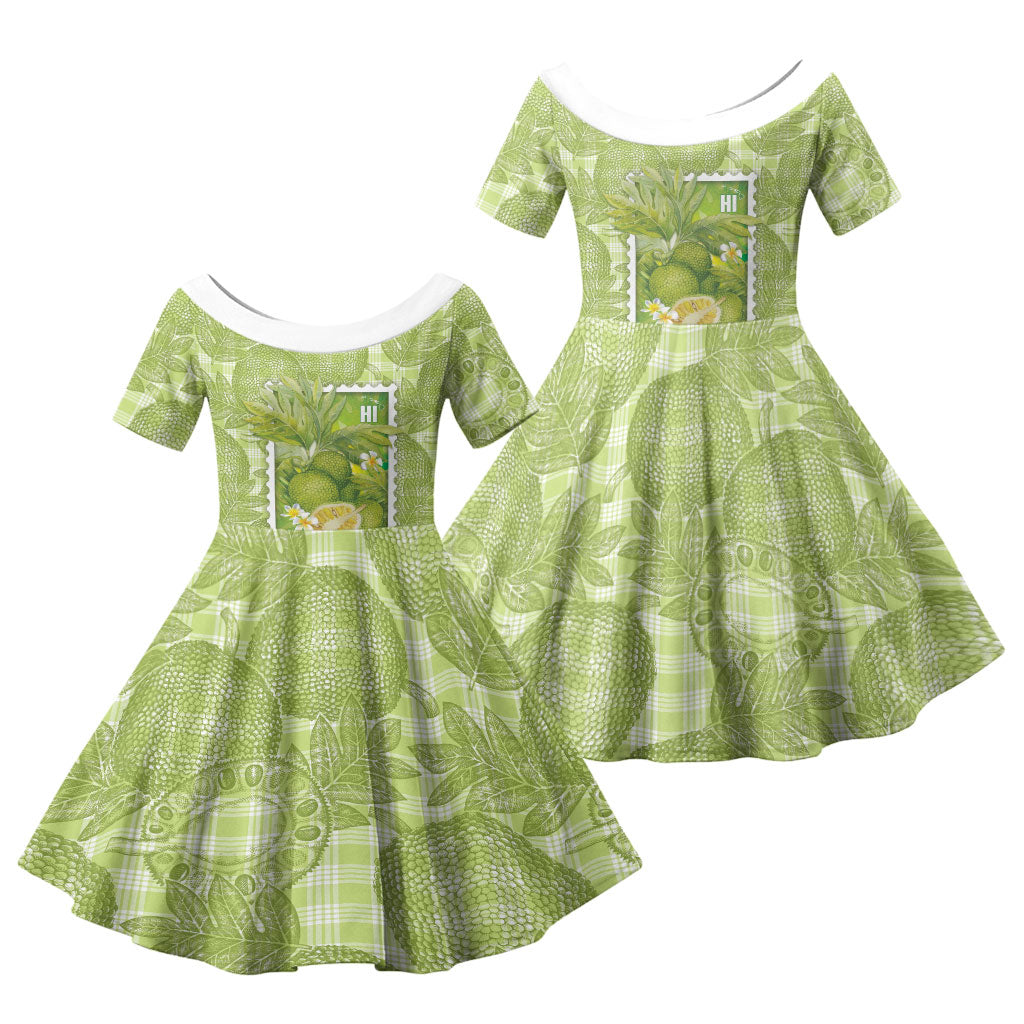 Aloha Hawaii Ulu Palaka Motifs Family Matching Tank Maxi Dress and Hawaiian Shirt Hawaiian Breadfruit Stylized Stamp LT14 Daughter's Dress Green - Polynesian Pride