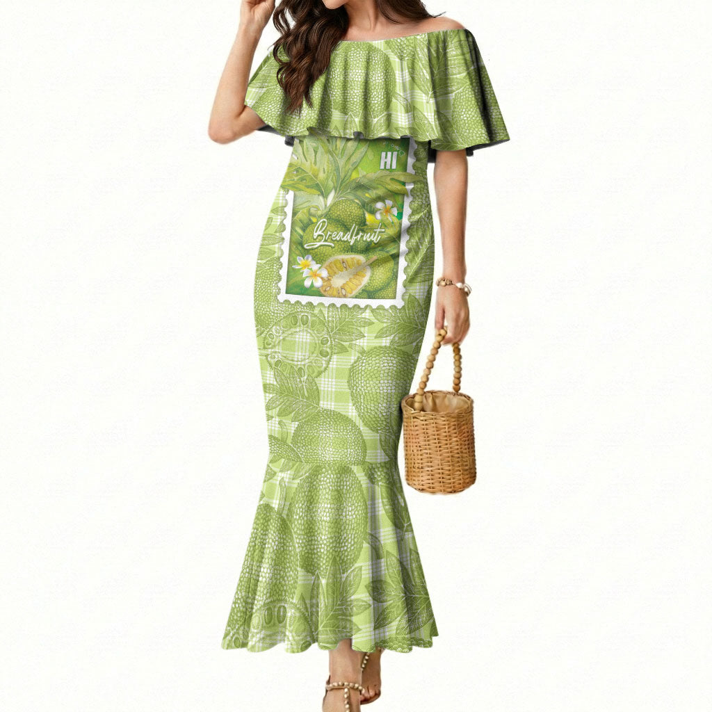 Aloha Hawaii Ulu Palaka Motifs Mermaid Dress Hawaiian Breadfruit Stylized Stamp