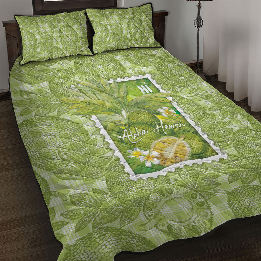 Aloha Hawaii Ulu Palaka Motifs Quilt Bed Set Hawaiian Breadfruit Stylized Stamp