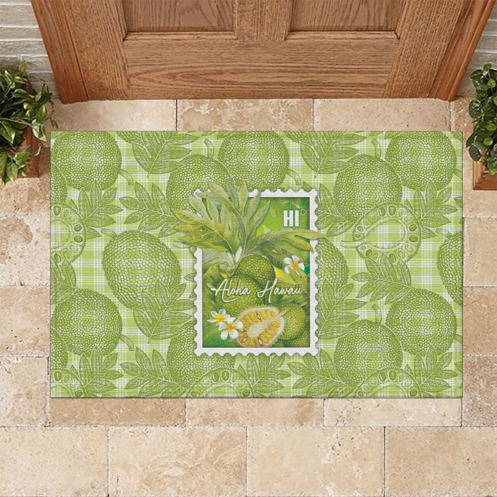 Aloha Hawaii Ulu Palaka Motifs Rubber Doormat Hawaiian Breadfruit Stylized Stamp