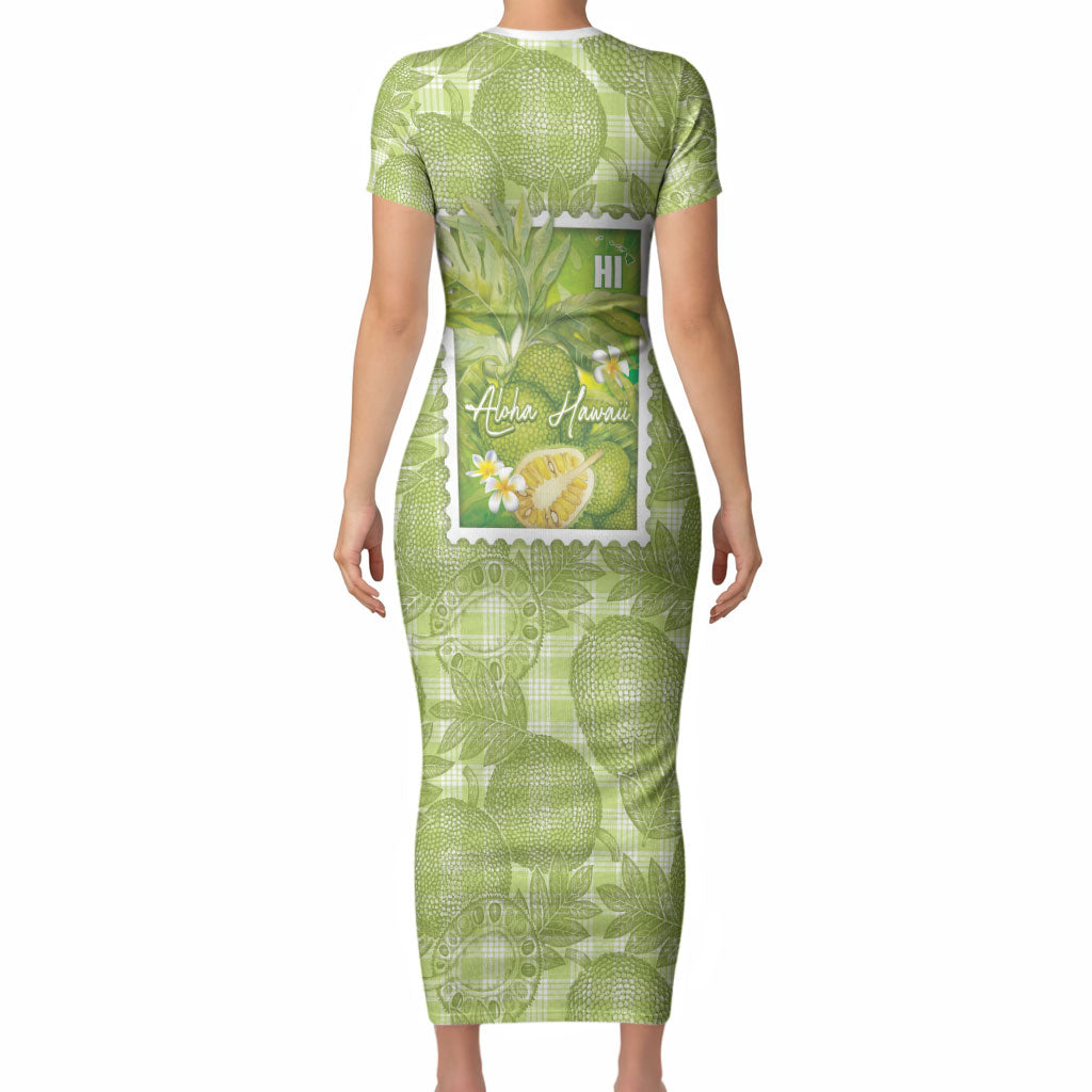 Aloha Hawaii Ulu Palaka Motifs Short Sleeve Bodycon Dress Hawaiian Breadfruit Stylized Stamp LT14 - Polynesian Pride