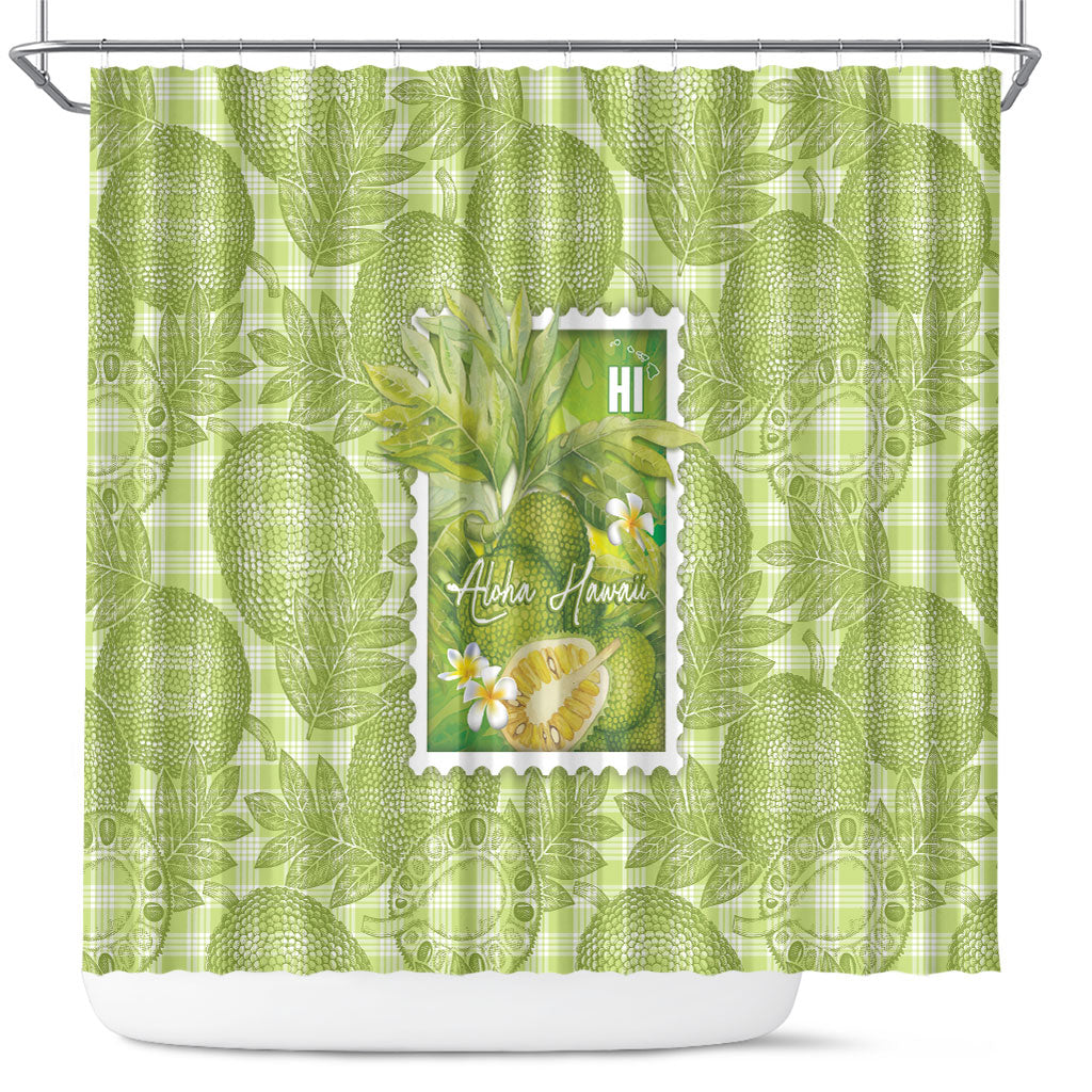 Aloha Hawaii Ulu Palaka Motifs Shower Curtain Hawaiian Breadfruit Stylized Stamp