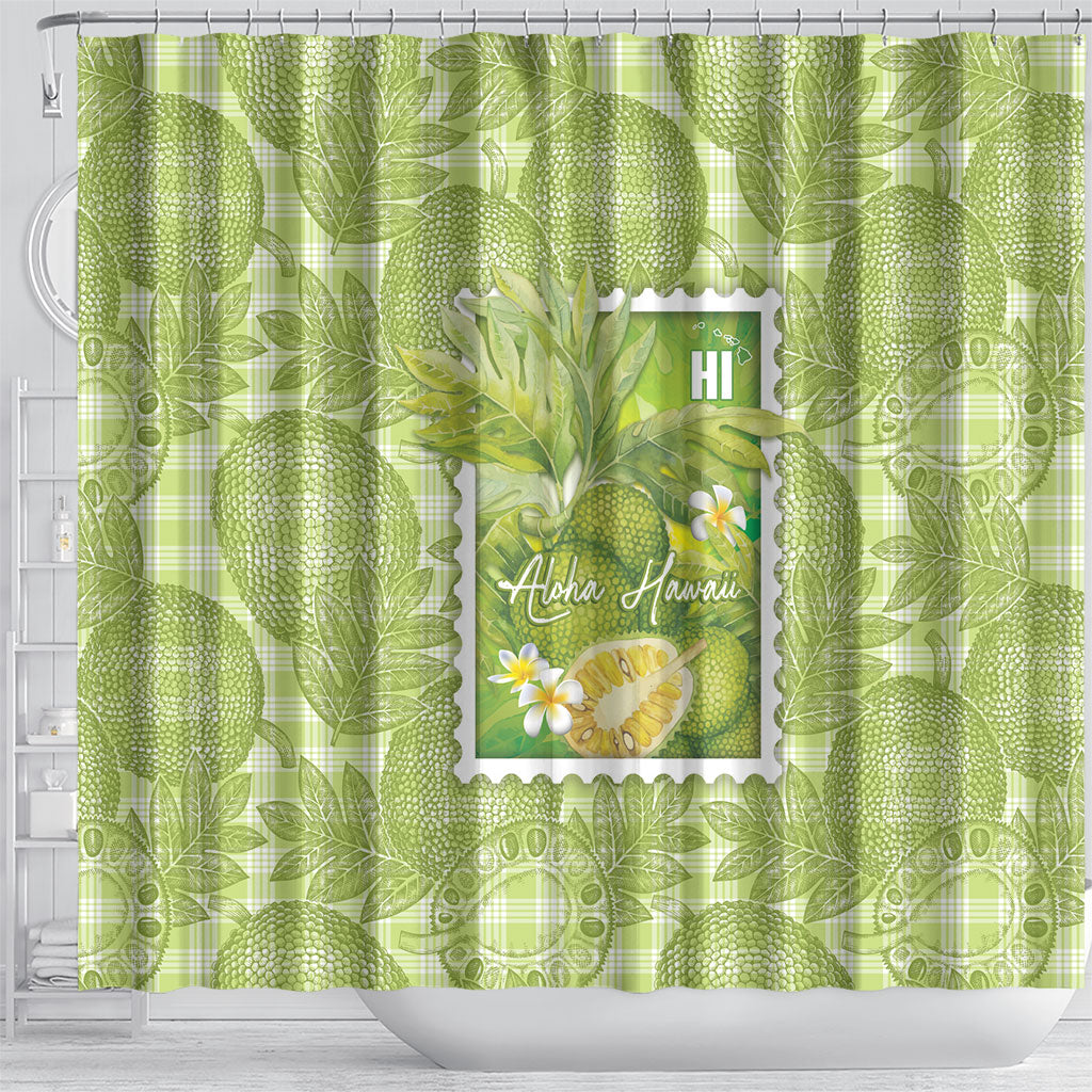 Aloha Hawaii Ulu Palaka Motifs Shower Curtain Hawaiian Breadfruit Stylized Stamp LT14 - Polynesian Pride
