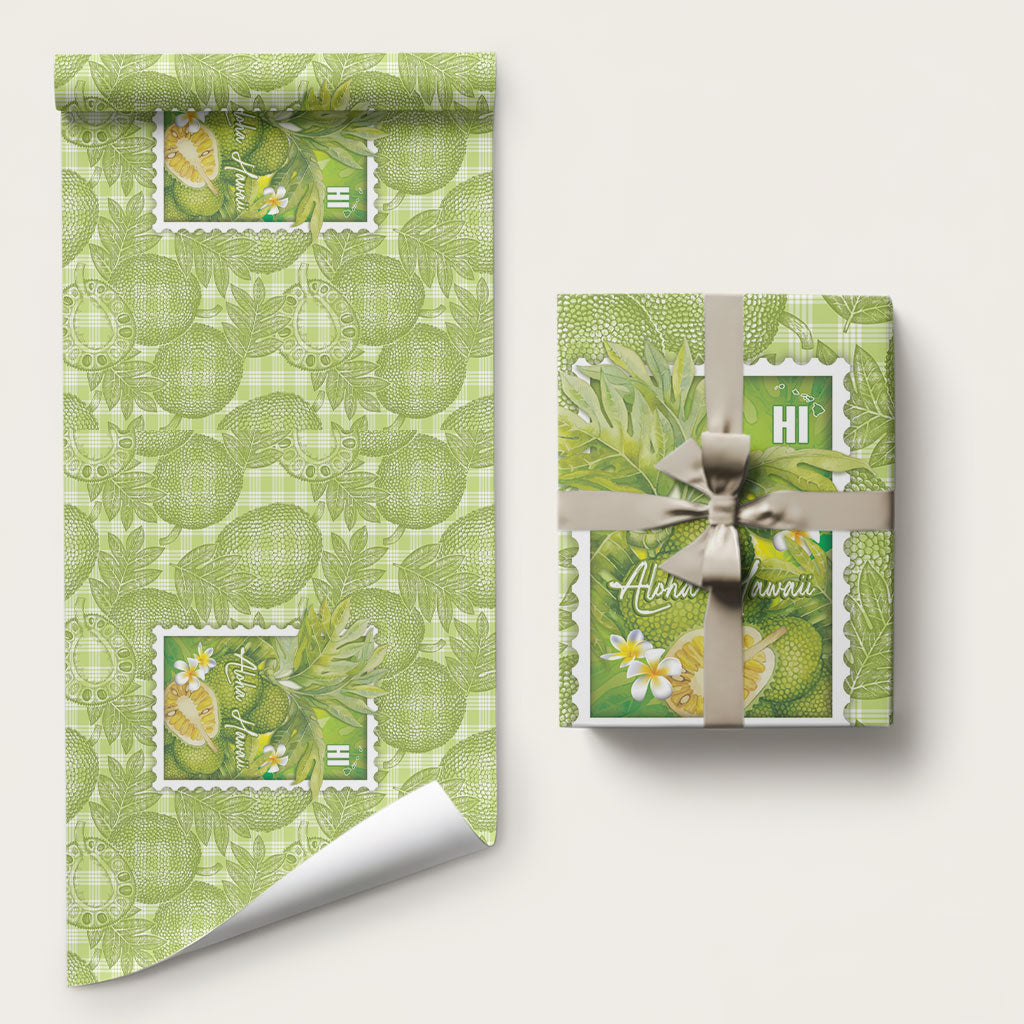 Aloha Hawaii Ulu Palaka Motifs Wrapping Paper Hawaiian Breadfruit Stylized Stamp LT14 58" × 23" Green - Polynesian Pride