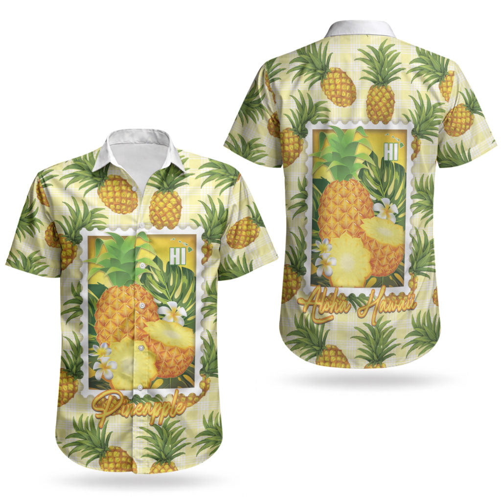 Aloha Hawaii Hala Kahiki Palaka Motifs Couples Matching Off Shoulder Maxi Dress and Hawaiian Shirt Hawaiian Pineapple Stylized Stamp LT14 - Polynesian Pride