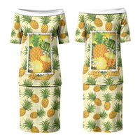 Aloha Hawaii Hala Kahiki Palaka Motifs Couples Matching Puletasi and Long Sleeve Button Shirt Hawaiian Pineapple Stylized Stamp LT14 - Polynesian Pride