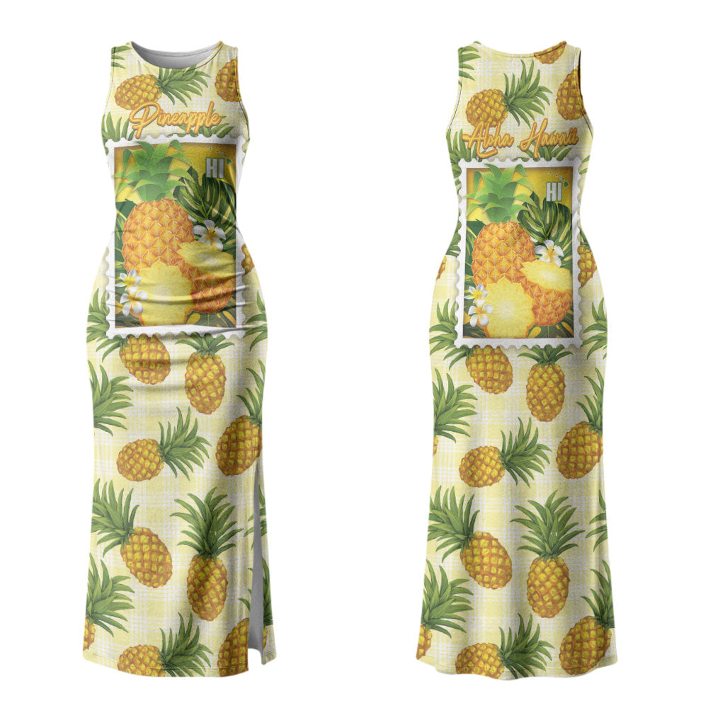 Aloha Hawaii Hala Kahiki Palaka Motifs Couples Matching Tank Maxi Dress and Hawaiian Shirt Hawaiian Pineapple Stylized Stamp LT14 - Polynesian Pride