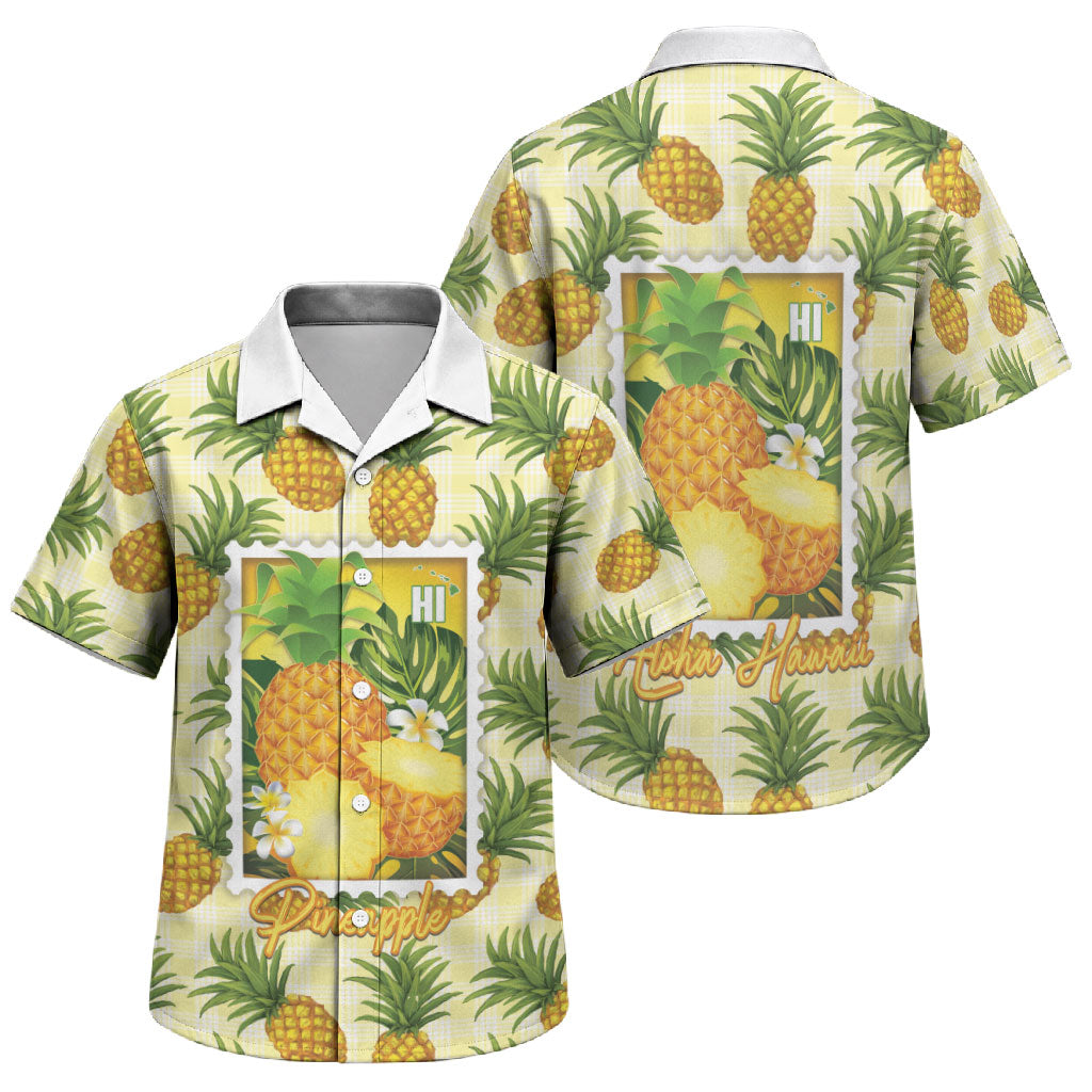 Aloha Hawaii Hala Kahiki Palaka Motifs Family Matching Long Sleeve Bodycon Dress and Hawaiian Shirt Hawaiian Pineapple Stylized Stamp LT14 Son's Shirt Yellow - Polynesian Pride